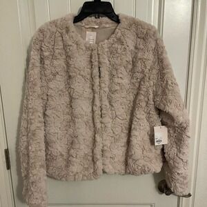 NWT WEDDING LC Lauren Conrad Cropped Faux-Fur Jacket. Cream,hook front WOMEN XXL